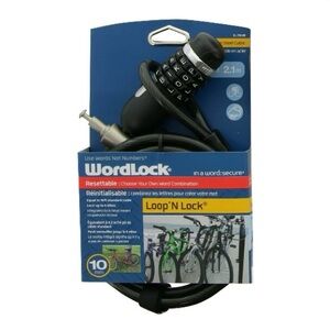 NWT-WORDLOCK-LOOP AND LOCK RESETTABLE COMBINATION BIKE LIKE-BLACK